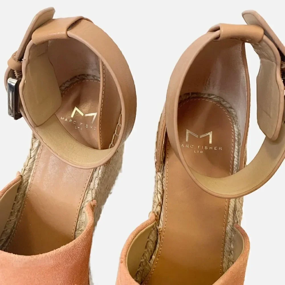 Marc Fisher LTD Women’s Mladalyn Espadrille Wedge Sandal Coral Suede Size 8.5 M